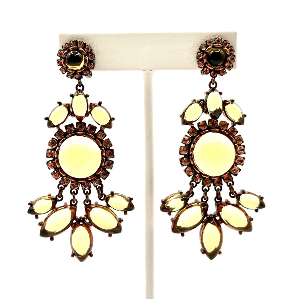 J. Crew Honey Amber Stone Chandelier Statement Earrings